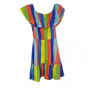 ASOS Rainbow Pride Striped Ruffled Casual Off Shoulder Dress